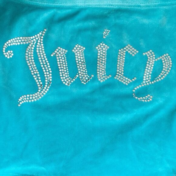 Vintage Y2K Juicy Couture Turquoise Mini Wrap Skirt Coverup w Rhinestone Logo - Picture 7 of 7